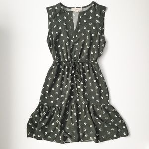 LOFT Arrow Smocked Ruffle Tie Waist Dress Petite